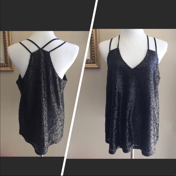 Guess Tops - 💋Guess Spaghetti Tank Sequin Black Party Top